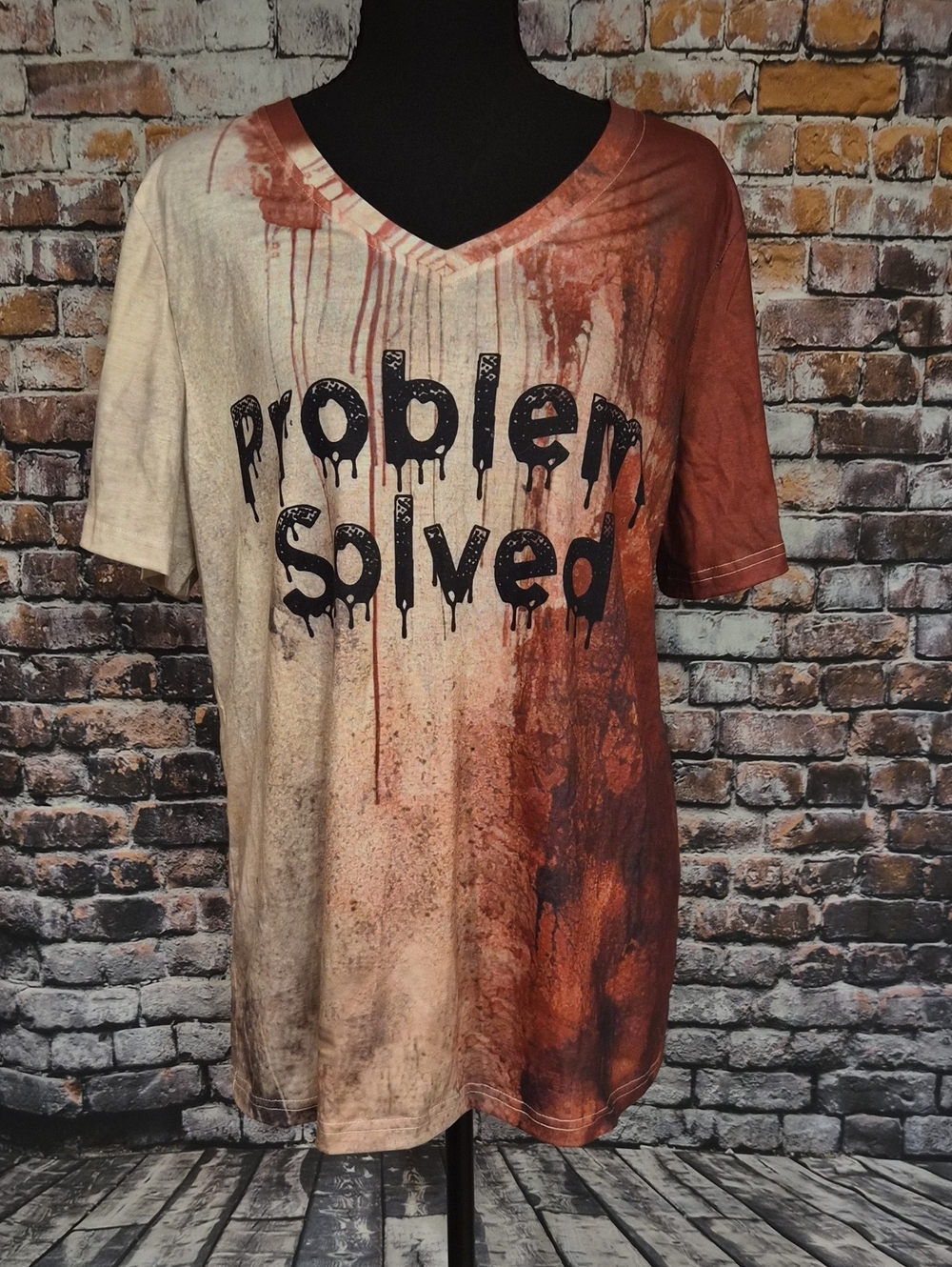 Problem Solved V-Neck Tee in Rust & Cream